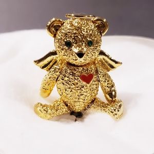Vintage Napier Signed Brooch Pin Pendant Bear Angel Wings Heart